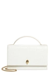 Alexander Mcqueen Medium Skull Croc Embossed Leather Crossbody Bag In Deep Ivory
