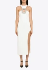 DAVID KOMA ASYMMETRICAL MIDI DRESS WITH BIG CRYSTAL BUCKLE