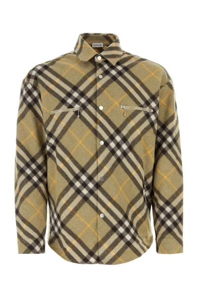 Burberry Check Wool Blend Overshirt In Brown