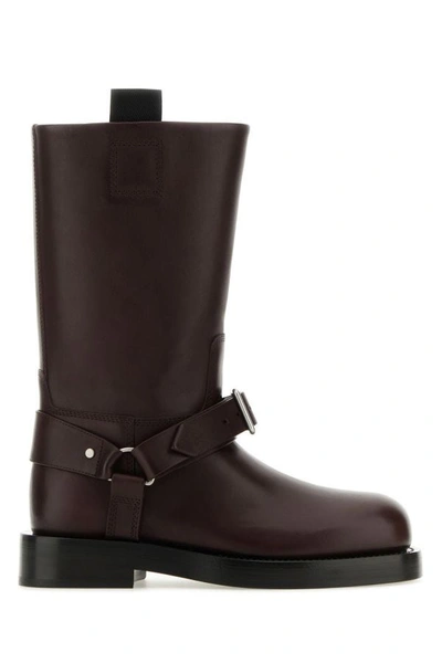 BURBERRY BURBERRY WOMAN AUBERGINE LEATHER SADDLE ANKLE BOOTS