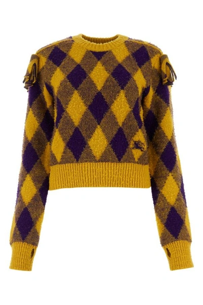 Burberry Woman Embroidered Wool Jumper In Yellow
