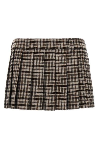 Miu Miu Women Check Mini Skirt In Brown