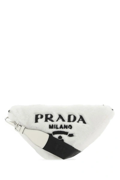 Prada White Shearling Triangle Crossbody Bag White  Donna Tu