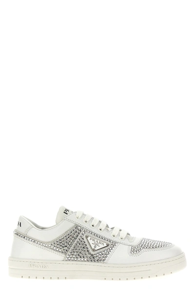 Prada Leather Trainers With Crystals In White