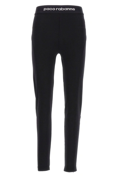 Rabanne Logo-waistband High-waisted Leggings In Black