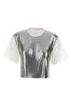 Rabanne Cropped Cotton-jersey And Chainmail T-shirt In Silver