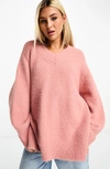 Asos Design Chunky Oversized V Neck Sweater In Brushed Yarn In Pink In Pink