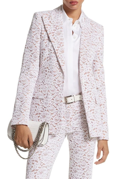 Michael Kors Georgina Corded Floral Lace Blazer Jacket In Optic White