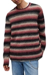 Allsaints Aurora Fluffy Striped Relaxed Fit Sweater In Pink Marl