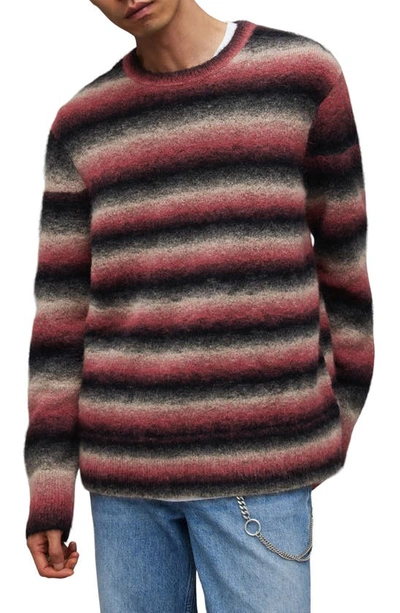 Allsaints Aurora Fluffy Striped Relaxed Fit Jumper In Pink Marl