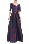Kay Unger Women's Coco Floral Jacquard Gown In Carbon Boysenberry