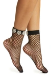 HIGH HEEL JUNGLE CRYSTAL COUTURE FISHNET CREW SOCKS