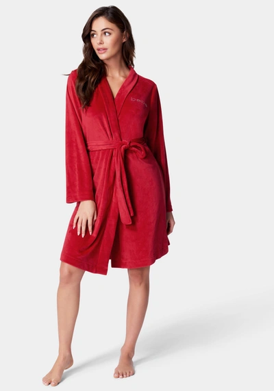 Bebe Velour With Rhinestones Robe In Red