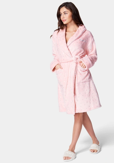 Bebe Sliver Foil Plush Robe In Light Pink