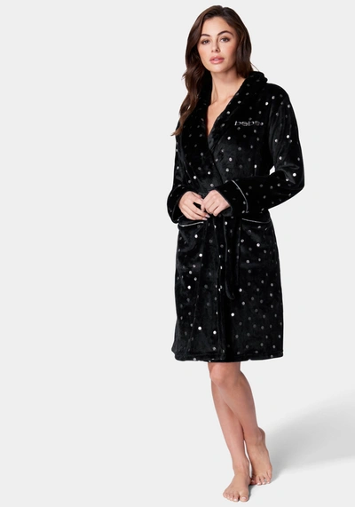 Bebe Sliver Foil Plush Robe In Black