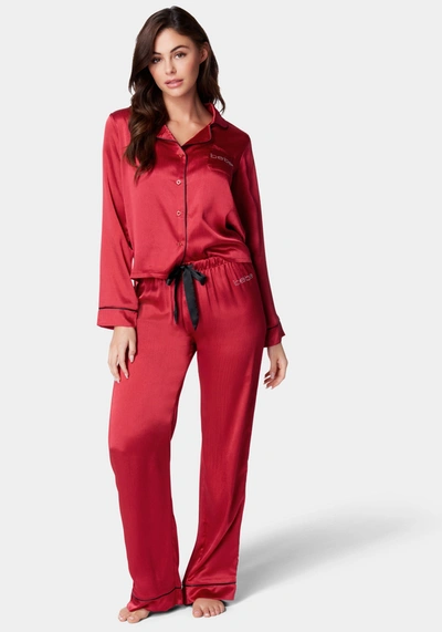 Bebe Luxury Textured Charmeuse Pajama Set In Red