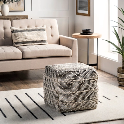 Nuloom Cotton Textured Trellis Ottoman Pouf