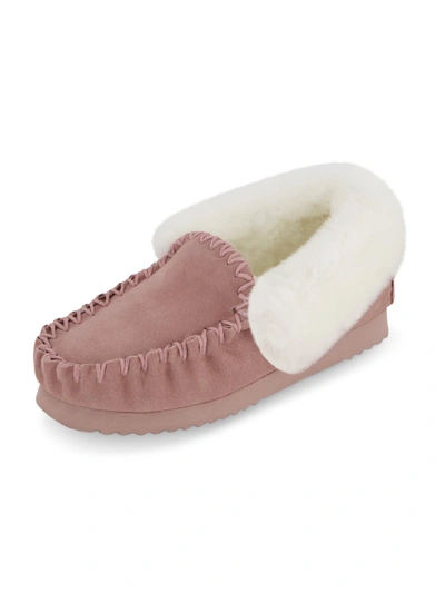 Emu Ridge Molly Womens Suede Shearling Moccasin Slippers In Pink