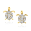 Ross-simons Diamond Turtle Earrings In 14kt Yellow Gold In Silver