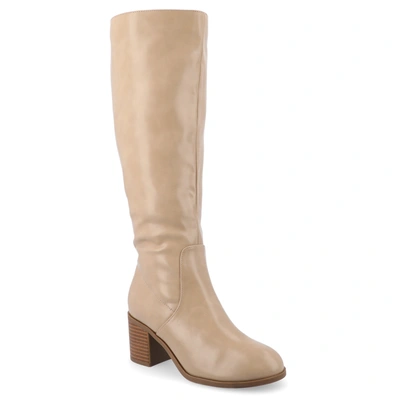 Journee Collection Women's Romilly Tru Comfort Foam Stacked Block Heel Round Toe Regular Calf Boots In Beige