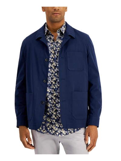 Alfani Mens Collared Button Front Shirt Jacket In Blue