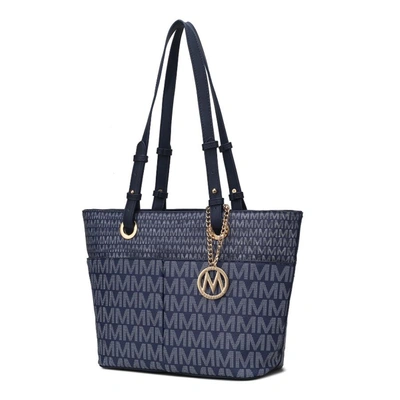 Mkf Collection By Mia K Lori M Logo Printed Vegan Leather Women's Tote Handbag In Blue