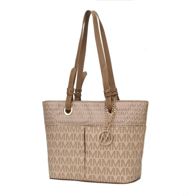 Mkf Collection By Mia K Lori M Logo Printed Vegan Leather Women's Tote Handbag In Beige