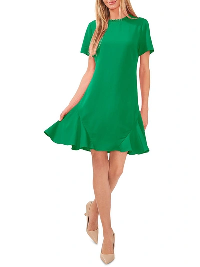 Cece Womens Crepe Ruffled Trim Shift Dress In Green