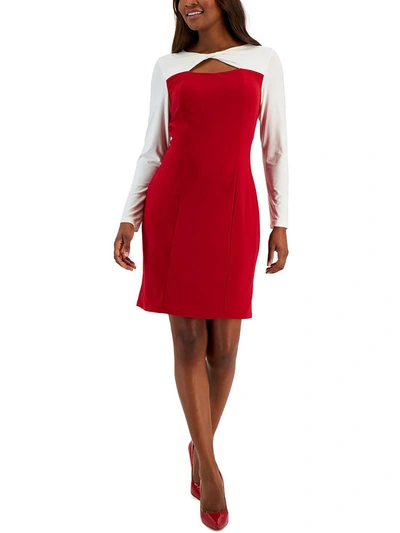 Kasper Womens Knot Neck Colorblock Sheath Dress In Red