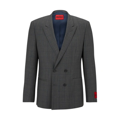 Hugo Slim-fit Jacket In A Performance-stretch Wool Blend In Dark Grey