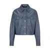 Hugo Boss Leather Jacket With Denim Print In Multi