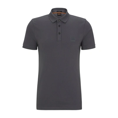 Hugo Boss Stretch-cotton Slim-fit Polo Shirt With Logo Patch In Dark Grey