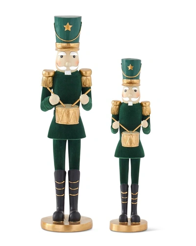 K & K Interiors Set Of 2 Velvet Soldiers With Drums In Green
