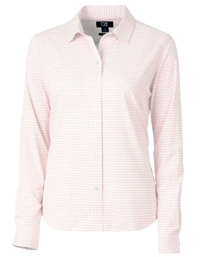 Cutter & Buck Versatech Pinstripe Stretch Womens Long Sleeve Dress Shirt In Pink