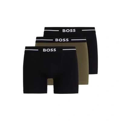 Hugo Boss Three-pack Of Boxer Briefs With Logo Waistbands In Patterned