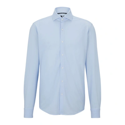 Hugo Boss Regular-fit Shirt In Structured Performance-stretch Fabric In Light Blue