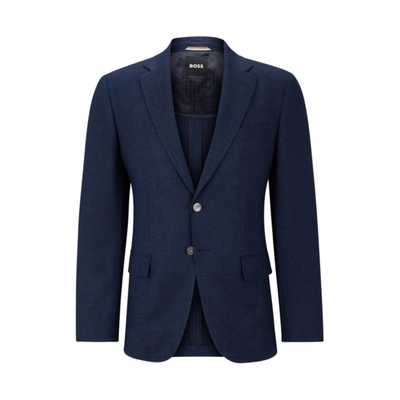 Hugo Boss Slim-fit Jacket In Micro-pattern Stretch Cloth In Blue