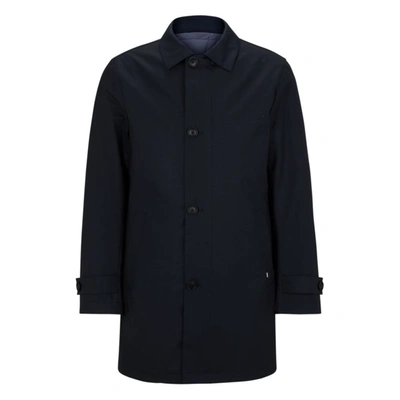 Hugo Boss Stretch-wool Regular-fit Coat With Zip-up Inner In Dark Blue