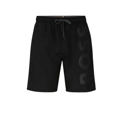 Hugo Boss Logo-embossed Swim Shorts In Black