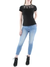 Ny Collection Petite Short Sleeve Crepe Knit Top In Black