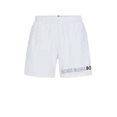 Hugo Boss Swim Shorts With Repeat Logos In White