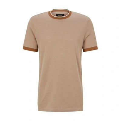 Hugo Boss Micro-pattern T-shirt In Cotton And Silk In Beige