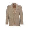 Hugo Boss Slim-fit Jacket In Herringbone Cotton And Virgin Wool In Beige