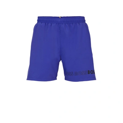 Hugo Boss Swim Shorts With Repeat Logos In Blue