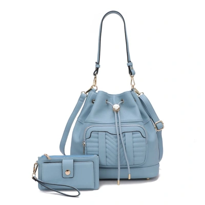 Mkf Collection By Mia K Ryder Vegan Leather Women's Shoulder Bag With Wallet - 2 Pieces In Blue