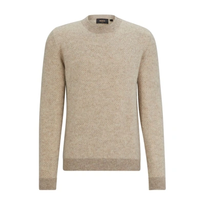 Hugo Boss Two-tone Sweater In Alpaca-blend Jacquard In Light Brown