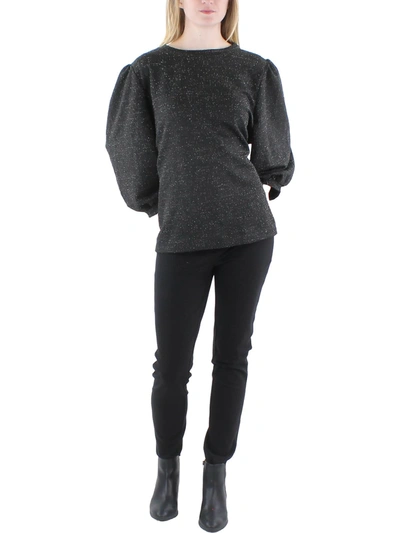 Anne Klein Womens Tweed Metallic Pullover Top In Black