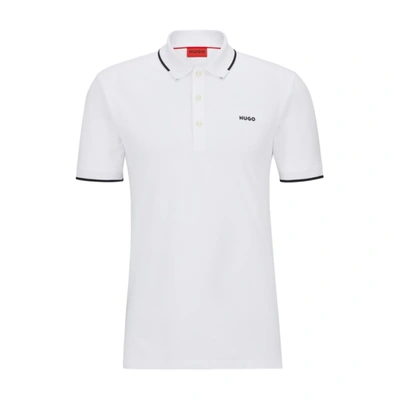 Hugo Stretch-cotton Slim-fit Polo Shirt With Embroidered Logo In White