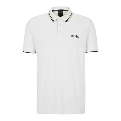 Hugo Boss Cotton-blend Polo Shirt With Contrast Details In White