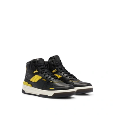 Hugo Boss High-top Basketball-inspired Trainers In Leather In Black
